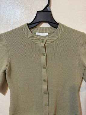 OAK + FORT Olive Crewneck Ribbed Button Cardigan